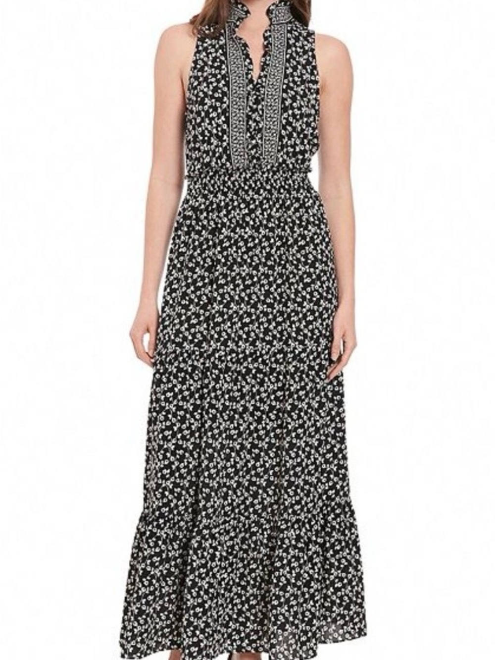 Sleeveless Black & White Floral Maxi Dress